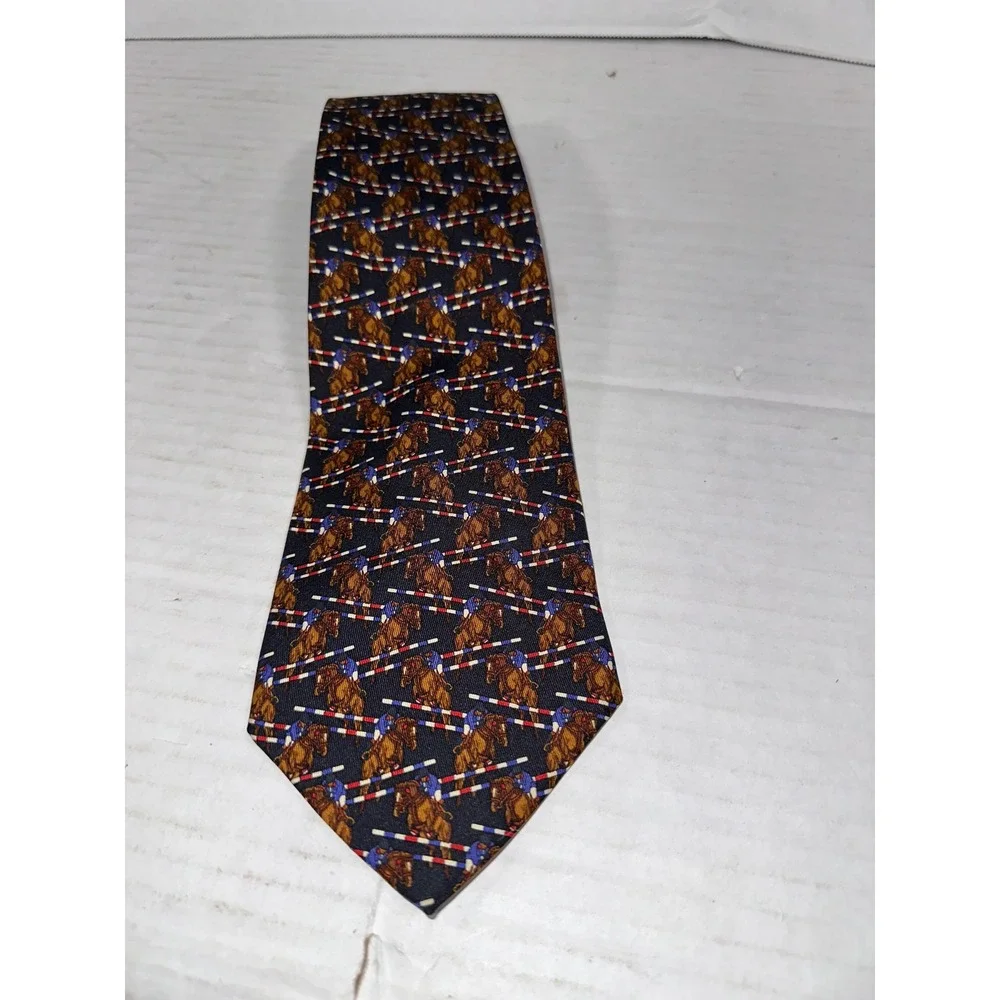 Polo Ralph Lauren Silk Tie Navy Blue Equestrian Horse Jump Made in Italy Classic